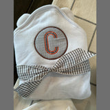 CUSTOM INFANT/TODDLER CUSTOM TOWEL WHITE or NAVY W/ SEERSUCKER APPLIQUE