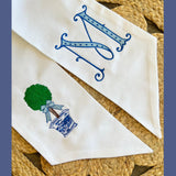 CUSTOM WHITE WREATH SASH  LT BLUE & ROYAL TOPIARY