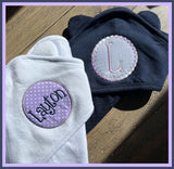 CUSTOM INFANT/TODDLER CUSTOM TOWEL WHITE or NAVY W/ SEERSUCKER APPLIQUE