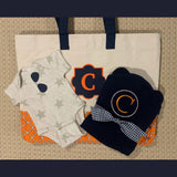 CUSTOM INFANT/TODDLER CUSTOM TOWEL WHITE or NAVY W/ SEERSUCKER APPLIQUE