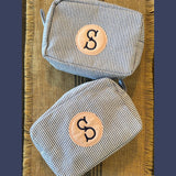 CUSTOM SEERSUCKER COSMETIC BAG APPLIQUE & KEYCHAIN