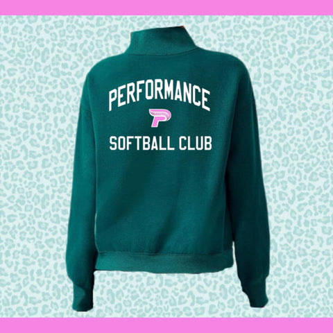 PC SOFTBALL MOCK NECK TEAL, BLACK & PINK