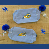CUSTOM SEERSUCKER COSMETIC BAG APPLIQUE & KEYCHAIN